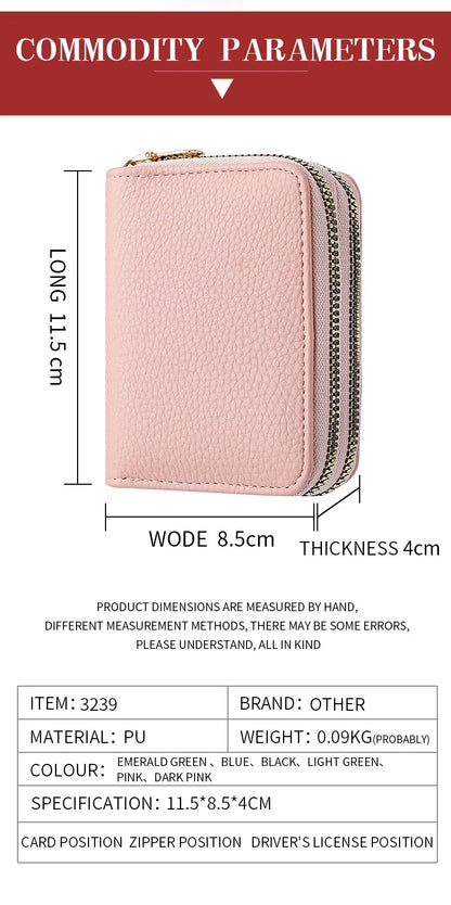 Women's Double Zipper Wallet Fashion Short Credit Card Holder with Large Capacity Coin Purse