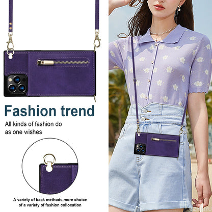 Zipper Wallet for IPhone 17 Air 16 16E 15 14 13 12 11 Pro Max Plus Case with Card Holder Lanyard Strap Crossbody Leather Cover