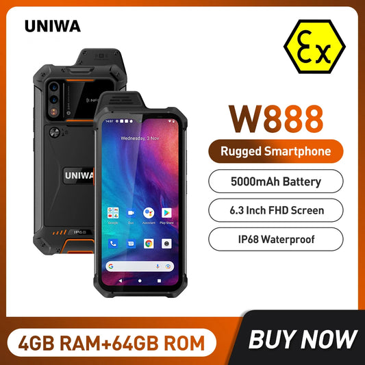 UNIWA W888 ATEX Explosion-proof IP68 Smartphone 4GB 64GB Andriod 11 6.3 Inch NFC Cellphone Walkie Talkie 4G Mobile Phone