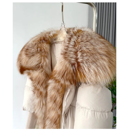 2024 Winter Women Warm Coat Oversized Real Fox Fur Collar Thick Luxury Outerwear New Fashion 90% Goose Down Jacket