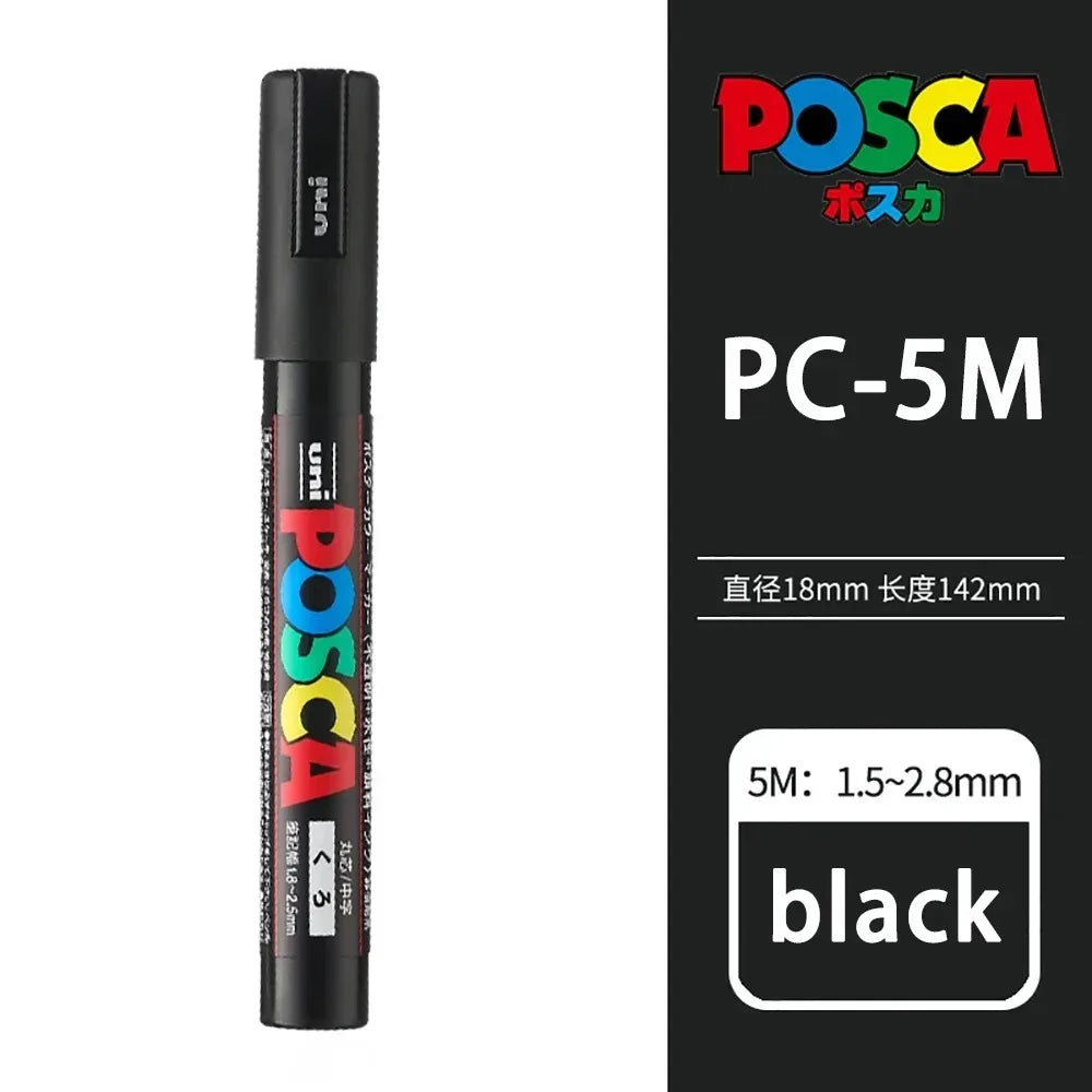 1pcs Japan UNI POSCA Markers PC-1M/3M/5M Acrylic Graffiti Pen Waterproof DIY Stackable Color Art Painting School Supplies