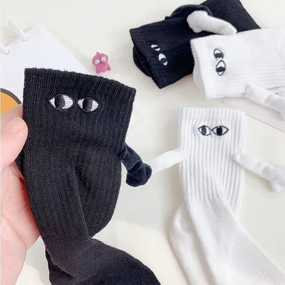 Fashion Magnetic Holding Hands Socks All-match High Elastic Couple Socks For Spring Home Mid Tube Socks Breathable Sports
