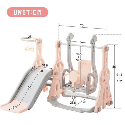 Rosahqnda 4-in-1 Children slide Indoor & Outdoor Outdoor Outdoor Playground for Toddlers Swing 1-6 Years