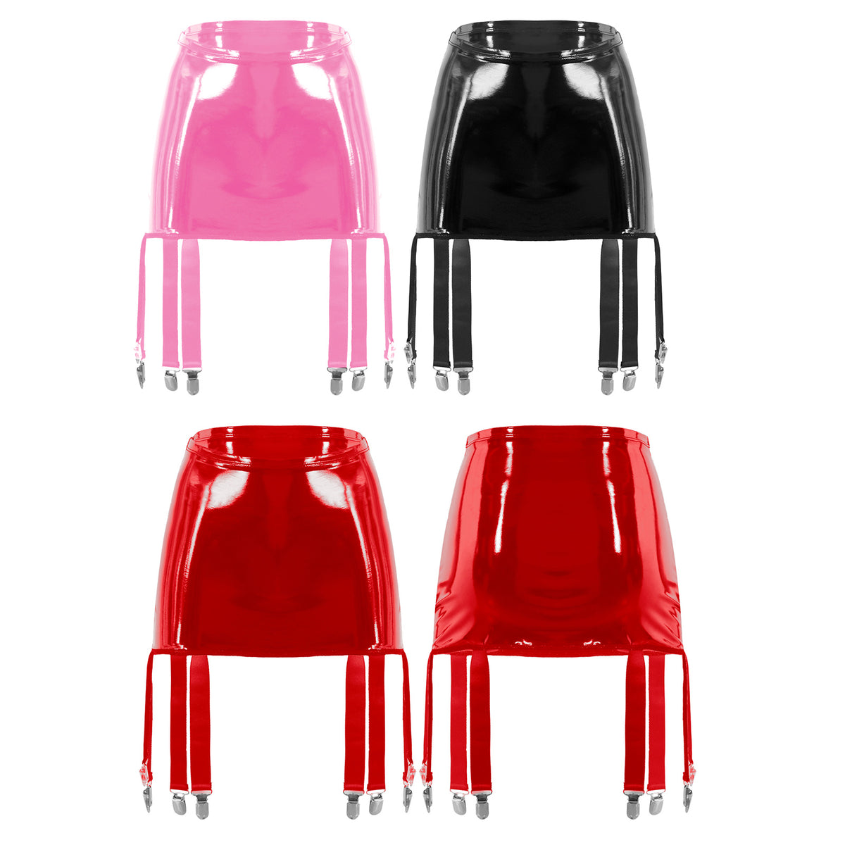 Women's Garter Straps Pencil Skirts Patent Leather Wet Look Garter Belt Short Mini Skirts with Buckle Clips Sexy Clubwear Party