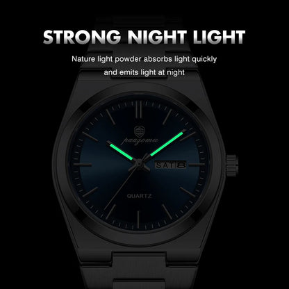 PAAZOMU Fashion Men's Quartz Watch Stainless Steel Waterproof Luminous Man Watch Chronograph Date Multifunction Watches For Men