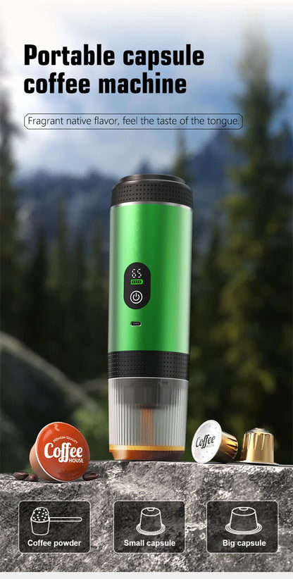 DENOKIN 3-in-1 Capsule Coffee Maker With Digital Display Portable Espresso Coffee Machine for Car & Home Camping Coffee Maker