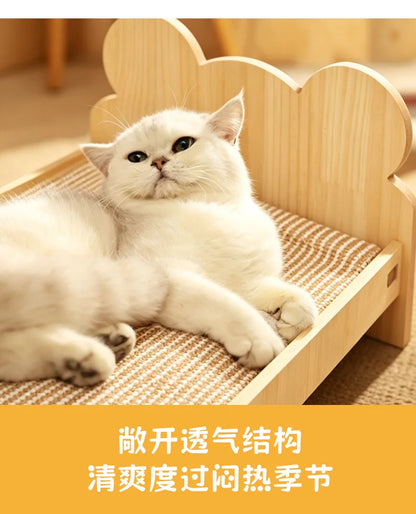 Cat Bed Wooden Cat And Dog Bed With Teddy Bear Pattern Indoor Pet Furniture Floor To Ceiling Bed Comfortable Durable