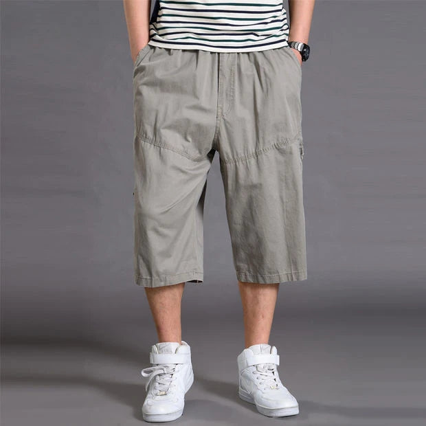 New Summer Men Cotton Thin Casual Shorts Man Elastic Waist Loose Jogger Cargo Shorts Pants Quality Male Straight Pants Size 6XL