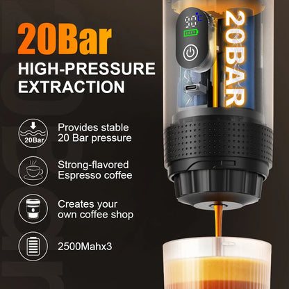DENOKIN 3-in-1 Capsule Coffee Maker With Digital Display Portable Espresso Coffee Machine for Car & Home Camping Coffee Maker