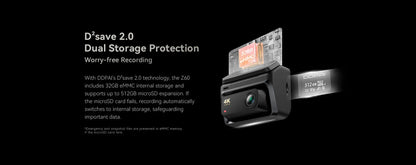 【Free 128G Card】DDPAI Z60 Dual Dash Cam Front and Rear 4K+1080P Dashcam Car DVR Dash Camera GPS ADAS Nightvision Park Monitor
