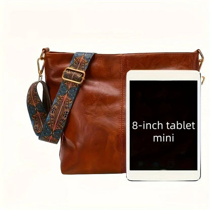 2-Piece Large Capacity Bohemian Wide Strap Soft PU Tote Bag, Shoulder & Handheld Bag, Ideal Birthday Gift