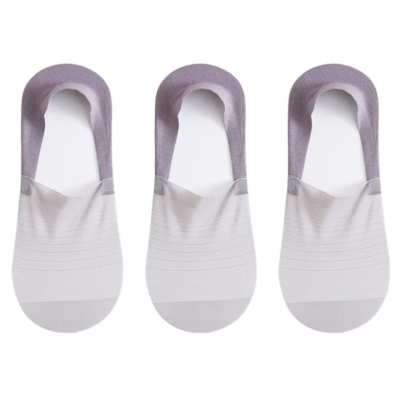 3pairs Men's Socks Summer Ultra-thin Invisible Elastic Silicone Non-slip Boat Sock Mesh Breathable Comfortable No Show Sokken