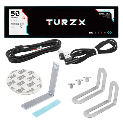 TURZX 8.8 Inch USB Secondary Screen Type-C Desktop Extended Display TF Card Play 1920*480 IPS LCD CPU RAM GPU Monitor NO AIDA64