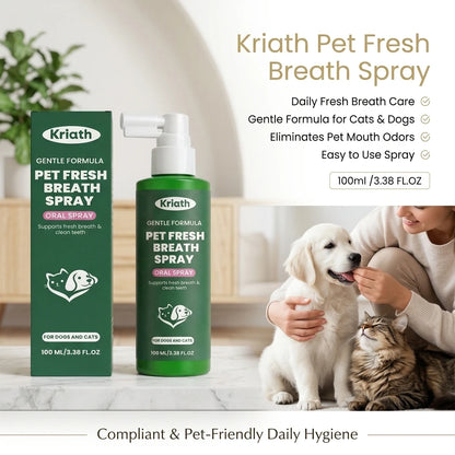 Kriath Pet Fresh Breath Oral Spray Removing Plaque Buildup Eliminate Bad Odor Relieve Oral Discomfort Pet Teeth & Gum Care Mist