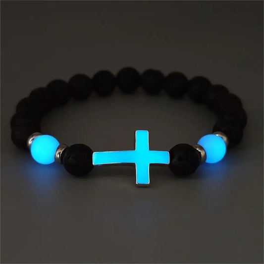 Hot selling volcanic stone glow-in-the-dark vintage bracelet multi-colored luminous cross bracelet ornaments charm bracelet