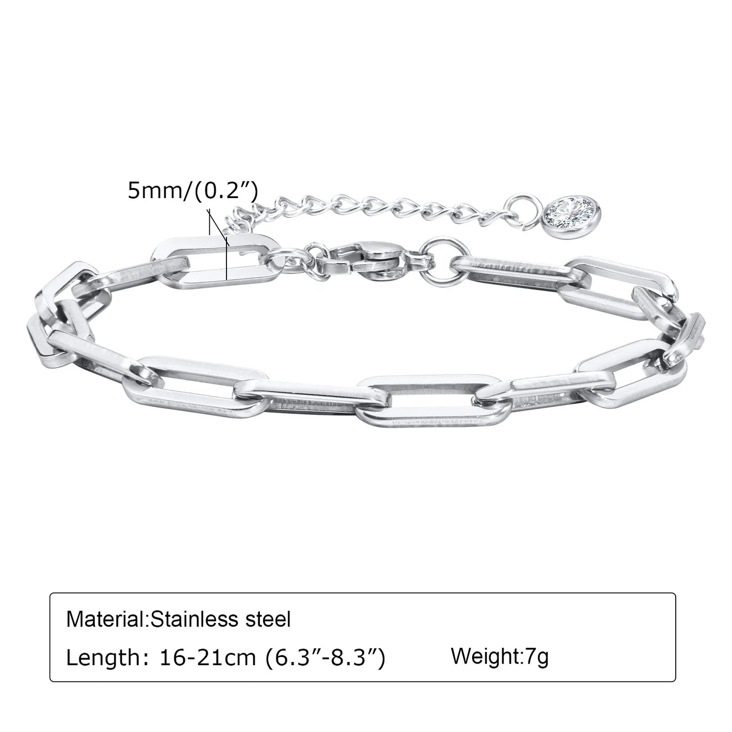 Women Chain Bracelet Silver Color, Stainless Steel Link Stackable Bracelets, Layered Waterproof Gifts