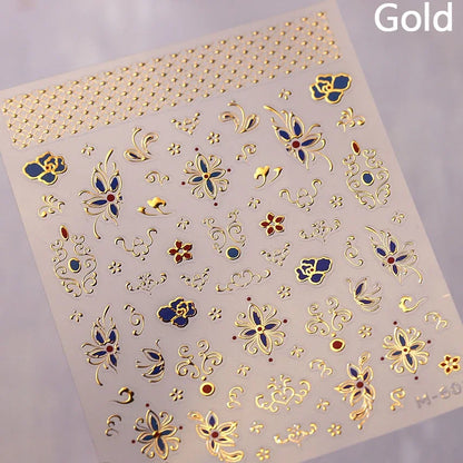 5D Gold Stamped Silver Sun Stars Snake Nail Art Stickers Totems Reliefs Self Adhesive Dark Chinese Style Manicure Decals