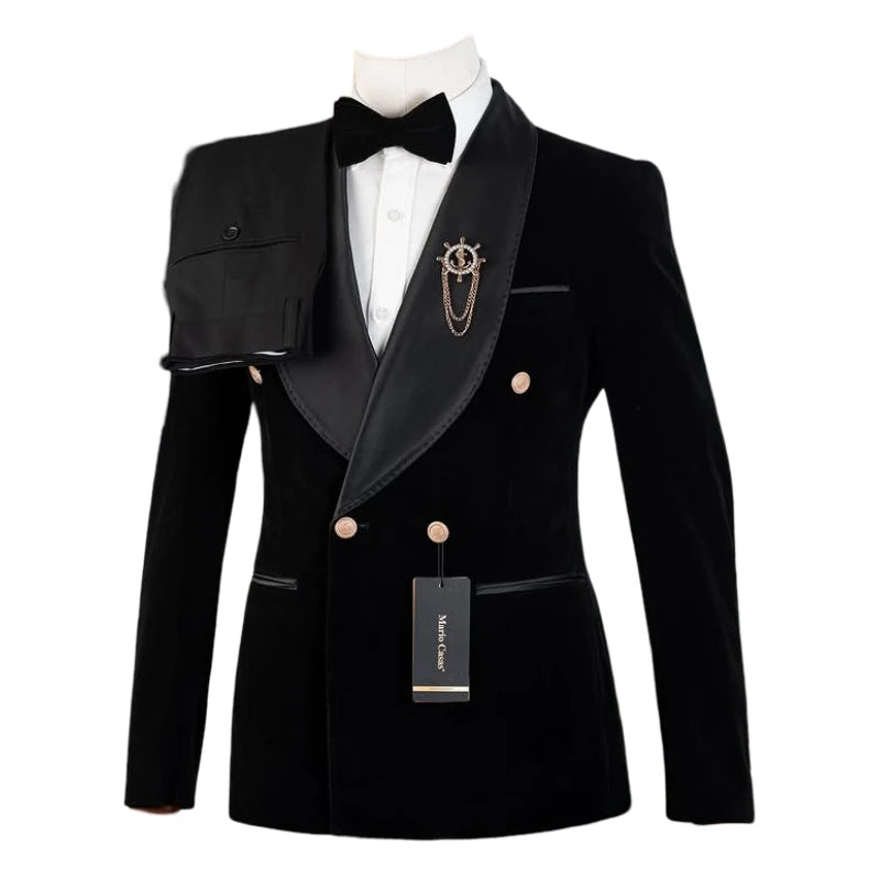 Velvet Formal Men Suits for Prom Wedding Double Breasted Groom Tuxedo 2 Pieces Celebrity Suit Jacket with Pants Custom Made