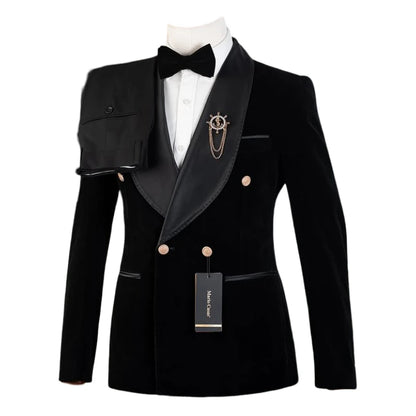 Velvet Formal Men Suits for Prom Wedding Double Breasted Groom Tuxedo 2 Pieces Celebrity Suit Jacket with Pants Custom Made