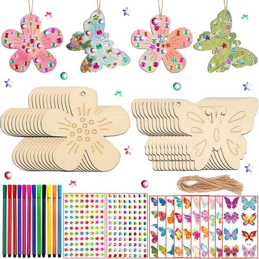 254-piece DIY wooden set featuring butterflies and flowers, wooden butterfly craft set, unfinished wooden butterfly craft set