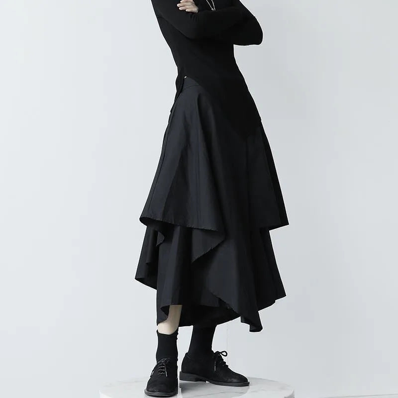 Women Black Skirts Japanese Gothic Irregular High Waist Pleated Skirt Pants for Women Vintage Cargo Skirts Female Clothes Ladies