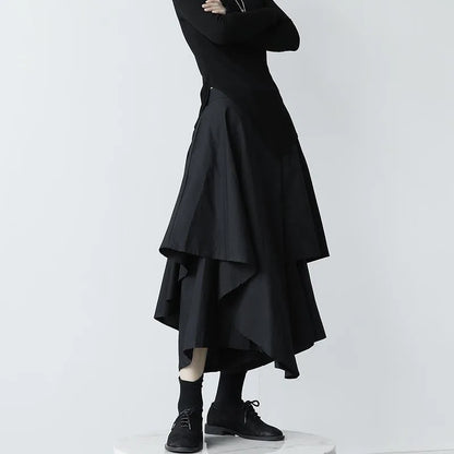 Women Black Skirts Japanese Gothic Irregular High Waist Pleated Skirt Pants for Women Vintage Cargo Skirts Female Clothes Ladies