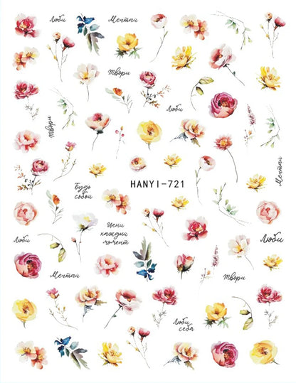 3d Nail Art Decals Elegant White RoyalBlue Roses Flowers Adhesive Sliders Nail Stickers Decoration For Nail Manicure