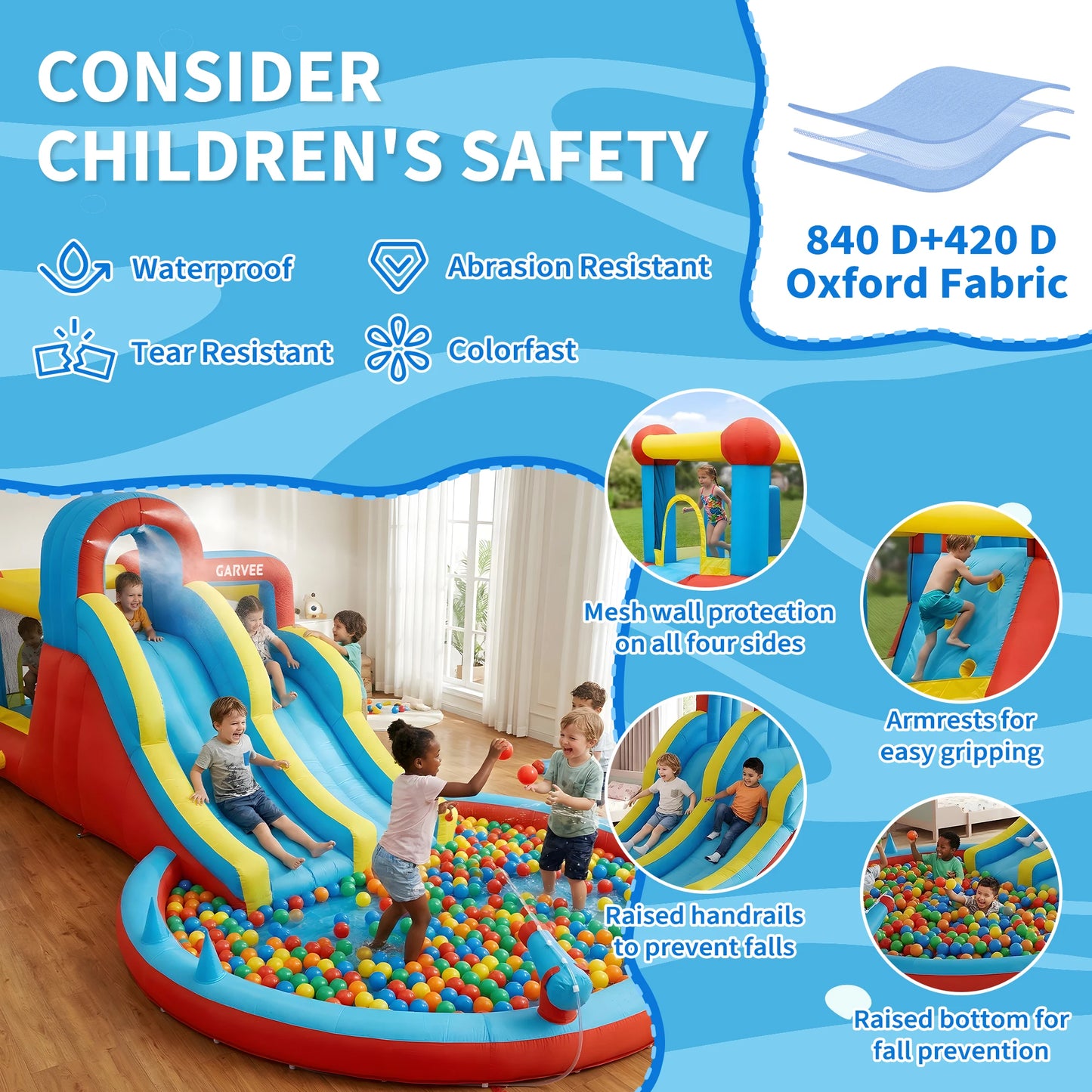 23FT All-Season Inflatable Water Slide Park, Kids Bounce House with Slide, Water Squirter, Climbing Wall and Pool for Backyard Outdoor Use