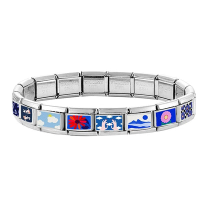 Fashion Blue NO.8 Ball Panda Elephant Cat Flower Italian Charms Fit 9mm Stainless Steel Women Fashion Bracelet DIY Jewelry Gifts