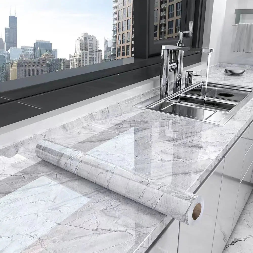 55CM DIY Adhesive Wall Wallpaper Marble Dining Room Kitchen Cabinet Decoration Mold Resistant And Waterproof Wall Sticker Home