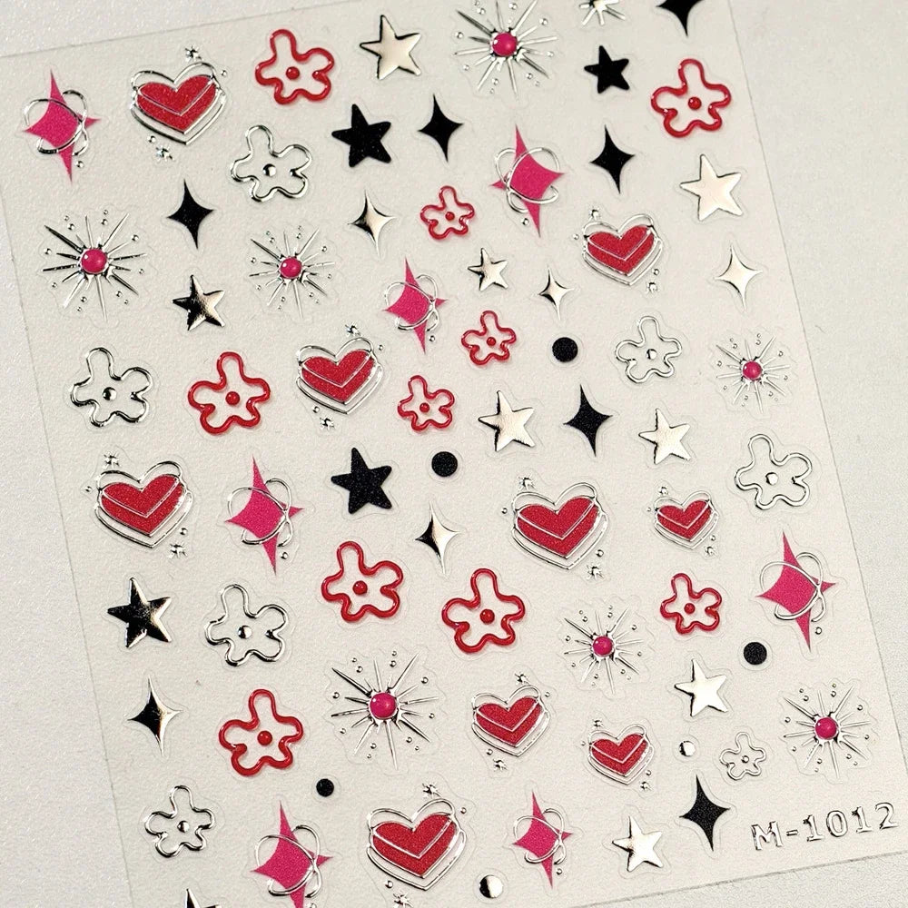 Grid Patterned Star Bowknot Cherry Polka Dot Line Colorful Geometric Five-pointed Star Adhesive Nail Art Sticker Manicure Decal