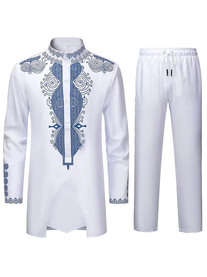 Muslim Robe Trousers The Traditional Dress of Arab Men 3D Pattern Printing Black White Yellow Navy Blue Long-Sleeved