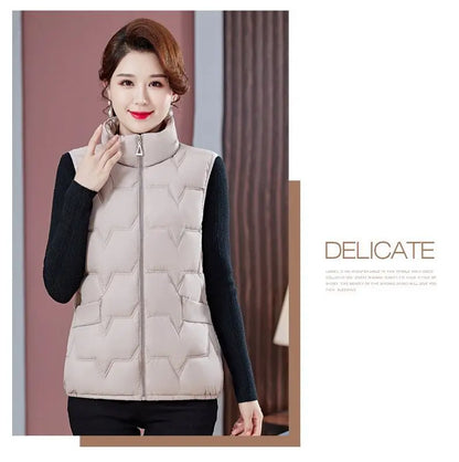 Fashion Women Down Cotton Jackets Vests Solid Stand Collar Zipper Cardigan Thicken Autumn Winter Warm Casual Sleeveless Coats