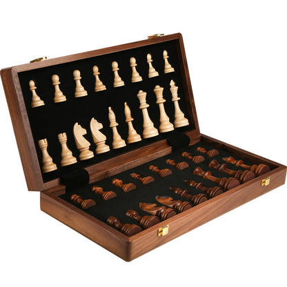 15" x 15" High-end Folding Chess Set Top Grade Classic Handwork Solid Wood Pieces Walnut Chessboard Children Gift Board Game