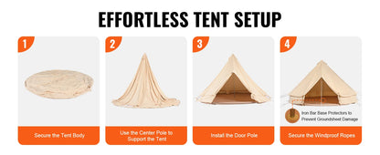 SucceBuy Canvas Bell Tent 4 Seasons 9.8ft Yurt Tent Canvas Tent for Camping with Stove Jack Breathable Tent Holds up to 4 People