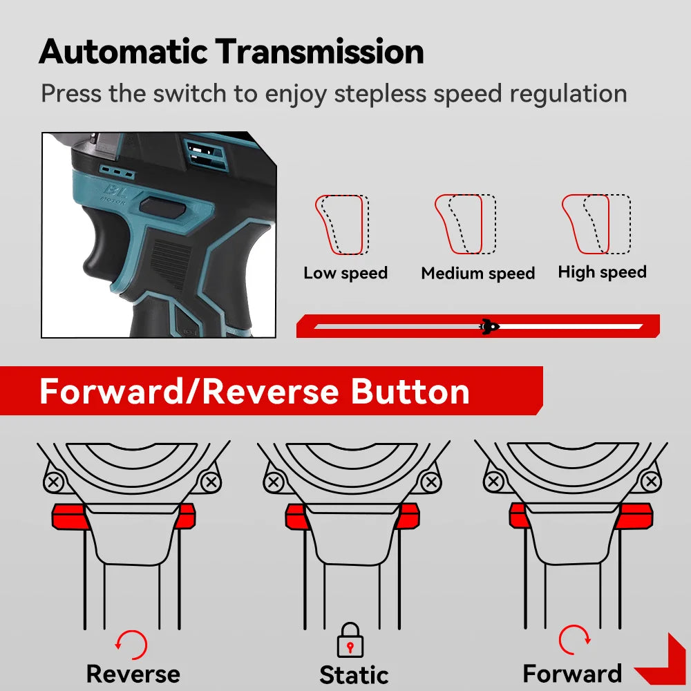 ONEVAN 500N.M Brushless Electric Impact Wrench Handheld Cordless Electric Screwdriver Wrench Power Tool With Lithium-Ion Battery