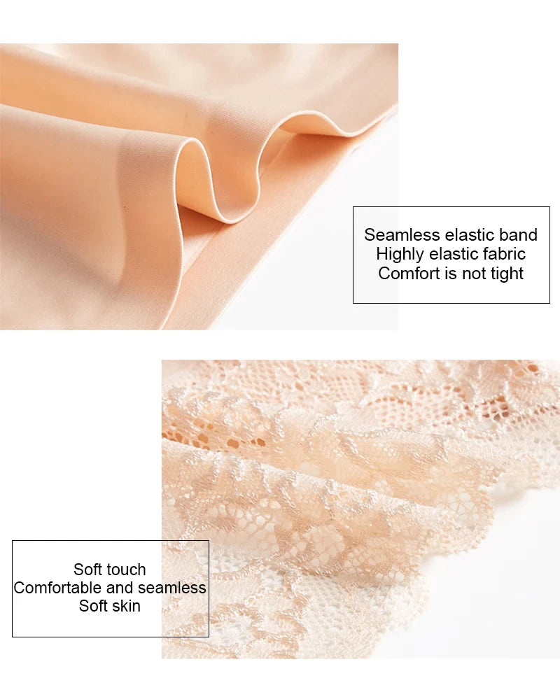 3pcs Lace Women's Panties French Seamless Underwear Female Ice Silk Briefs Solid Color Breathable Underpants Lingerie
