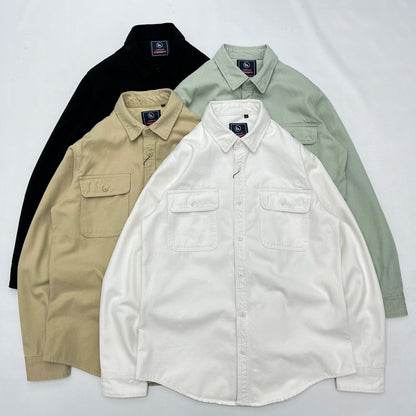 Autumn New Japanese Retro Heavyweight Twill Long-Sleeve Turn-down Collar 100% Cotton Shirt Men's Fashion Washed Casual Blouses