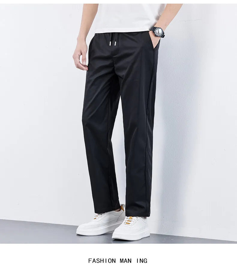 Mens Elastic Waist Casual Pants Quick Dry Wrinkle Free Slacks Summer Light Weight Trousers Spring Summer Running Golf Pants