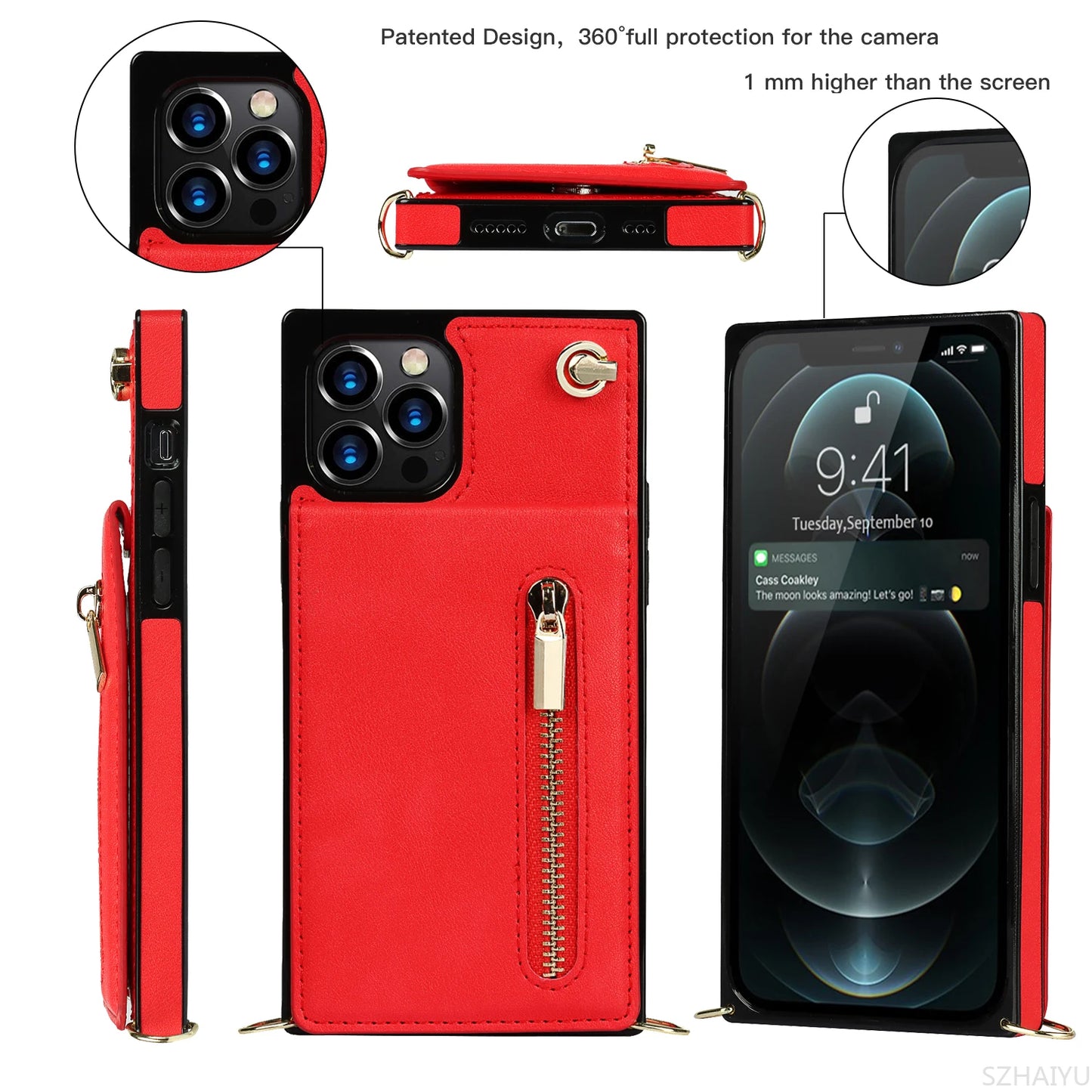 Zipper Wallet for IPhone 17 Air 16 16E 15 14 13 12 11 Pro Max Plus Case with Card Holder Lanyard Strap Crossbody Leather Cover