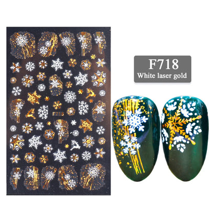 1PCS New Christmas Decorations 2023 New Year Nail Stickers Press on Nails Laser Snowflake Christmas Tree 3D Nail Decal