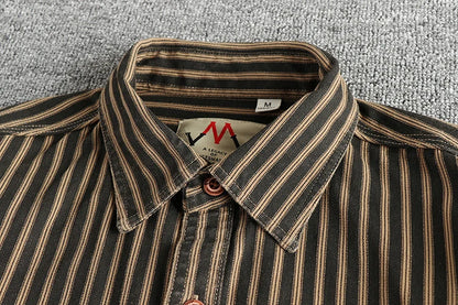 2025 Autumn And Winter New American Retro Stripe Long-Sleeve Lapel Shirt Men's Simple Fashion Washed Multi-pocket Casual Blouses