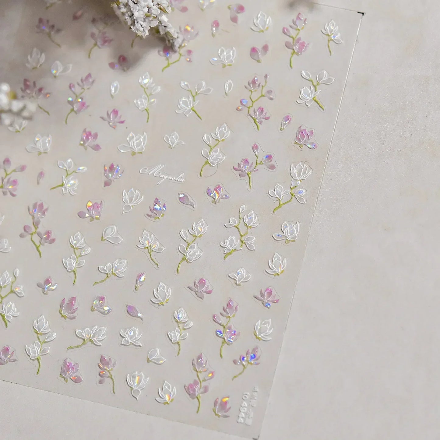 White Flower Petal Cherry Blossom Peach Blossom Falling Petal Floral Gradient 5D Self Adhesive Nail Art Sticker Manicure Decals