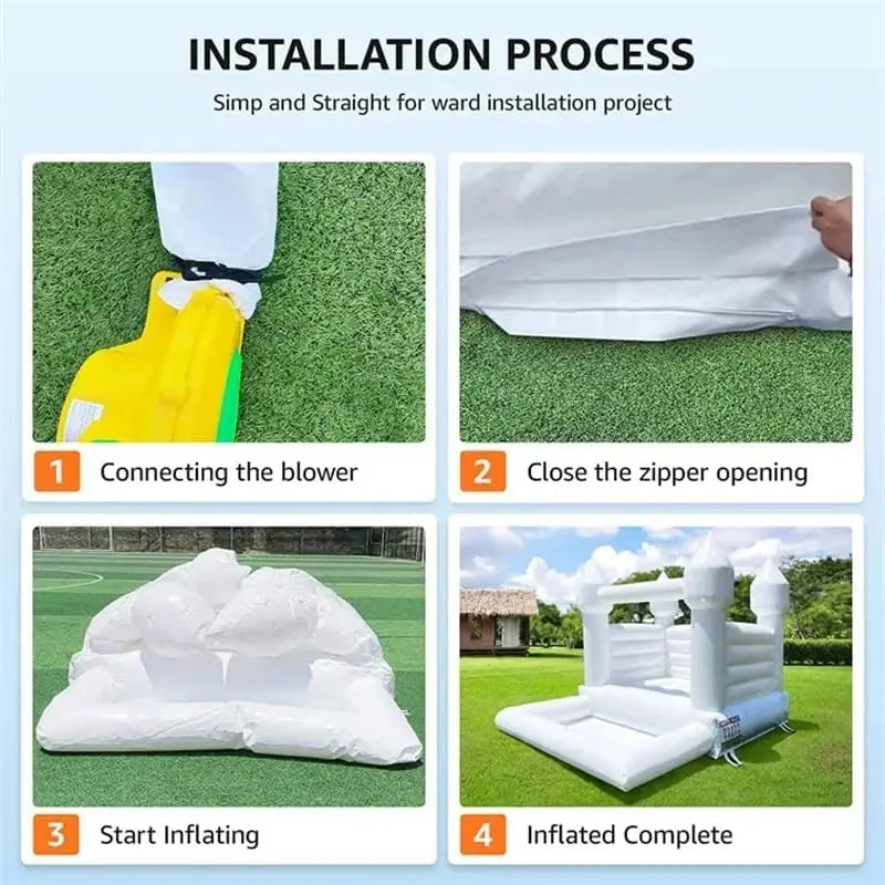Commercial Pink Inflatable Bounce House Castle with Air Blower White Jumper Wedding Bouncy Castle with Canopy Covering