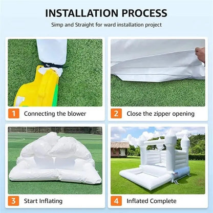 White Inflatable Bounce House With Blower 100% PVC Durable Jumping Bouncy Castle Jumper For Birthday Party Backyard Kids Gifts