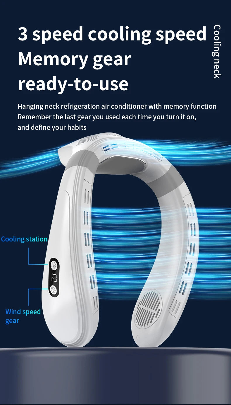 New Portable Neck Fan 5200mAh Neck Air Conditioner Rechargeable Semiconductor Cooling Fan Outdoor Personal Fan Wearable Cooler