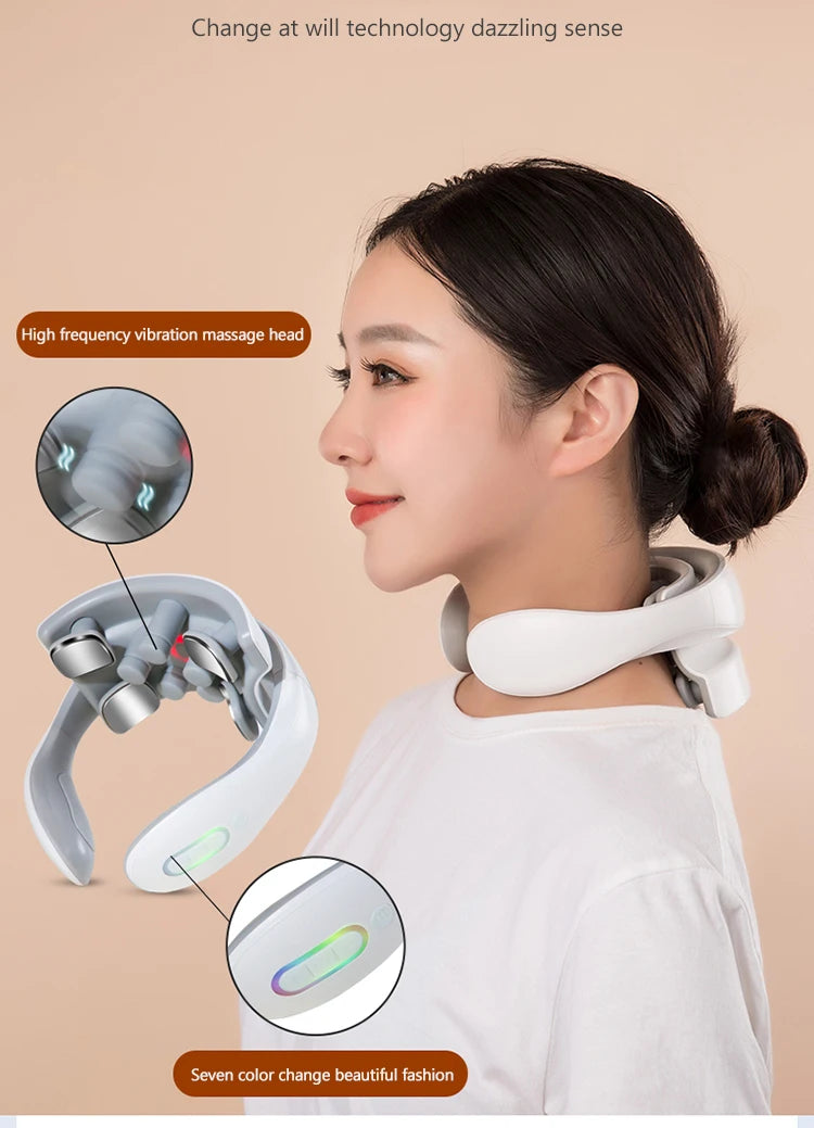 Vibration Neck Masssger Rechargeable Low Frequency Pulse Cervical Massager Smart Electric Neck Massager Red Light Massage