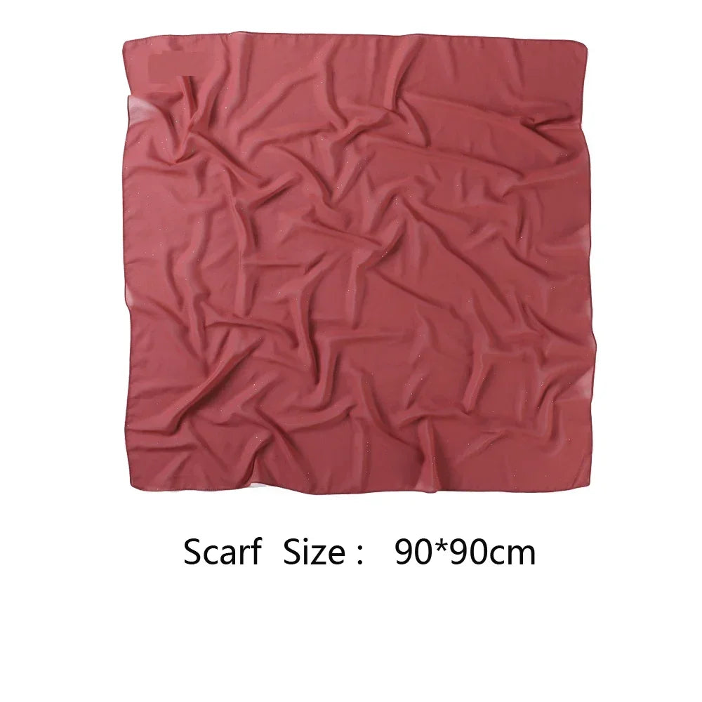 90*90cm Square Chiffon Hijab Scarf Women Solid Color Muslim Soft Head Scarf Islamic Shawls and Wraps Headband Musulman Scarves