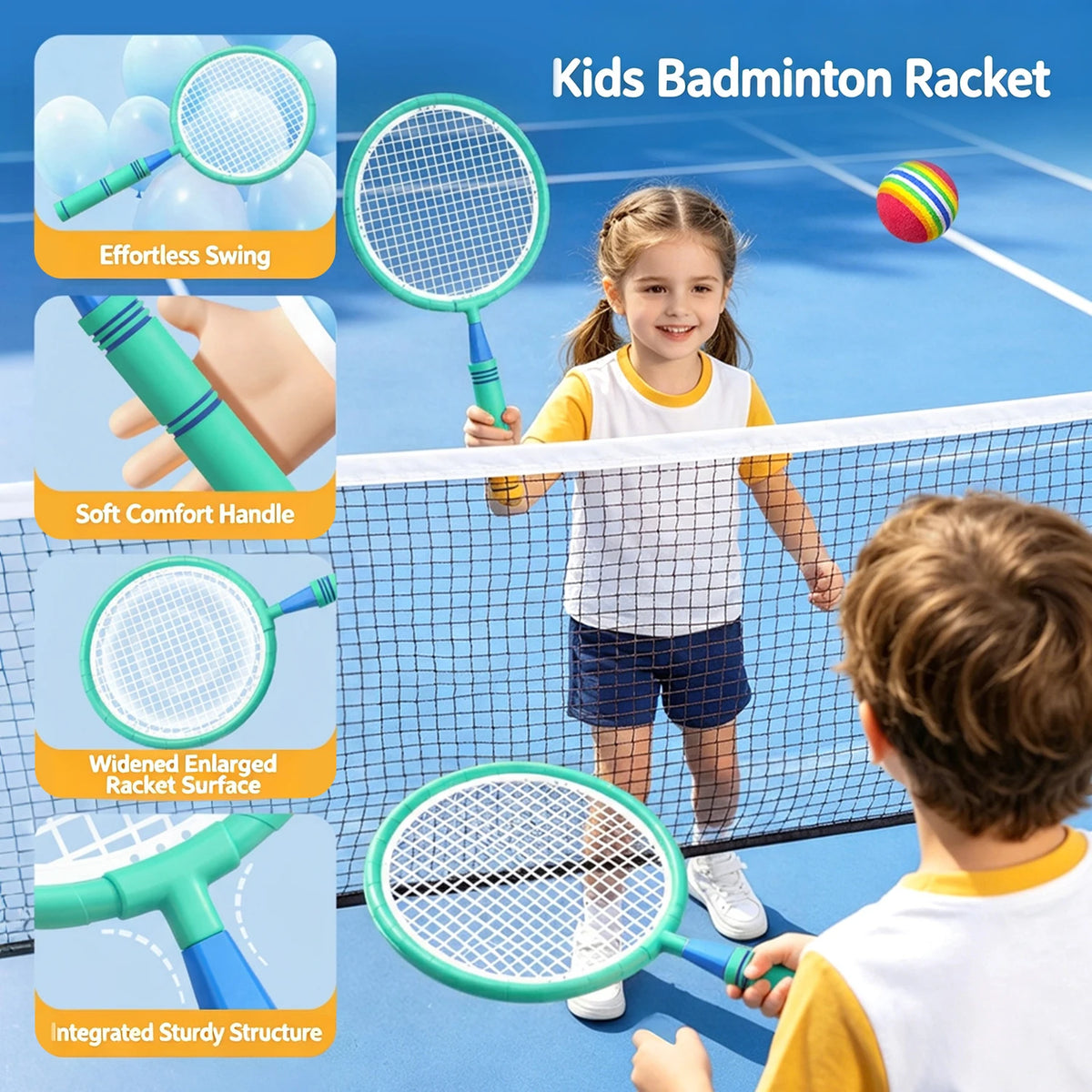 Kids Badminton Racket with Ball Parent-child Indoor Outdoor Sports Toy Training Equipment Children Teens Adult Birthday Gifts