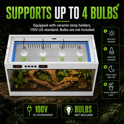 Stackable PVC Reptile Terrarium, Tempered Glass Bearded Dragon Tank – Heavy Duty Enclosure Habitat for Amphibians Reptilians Arachnids